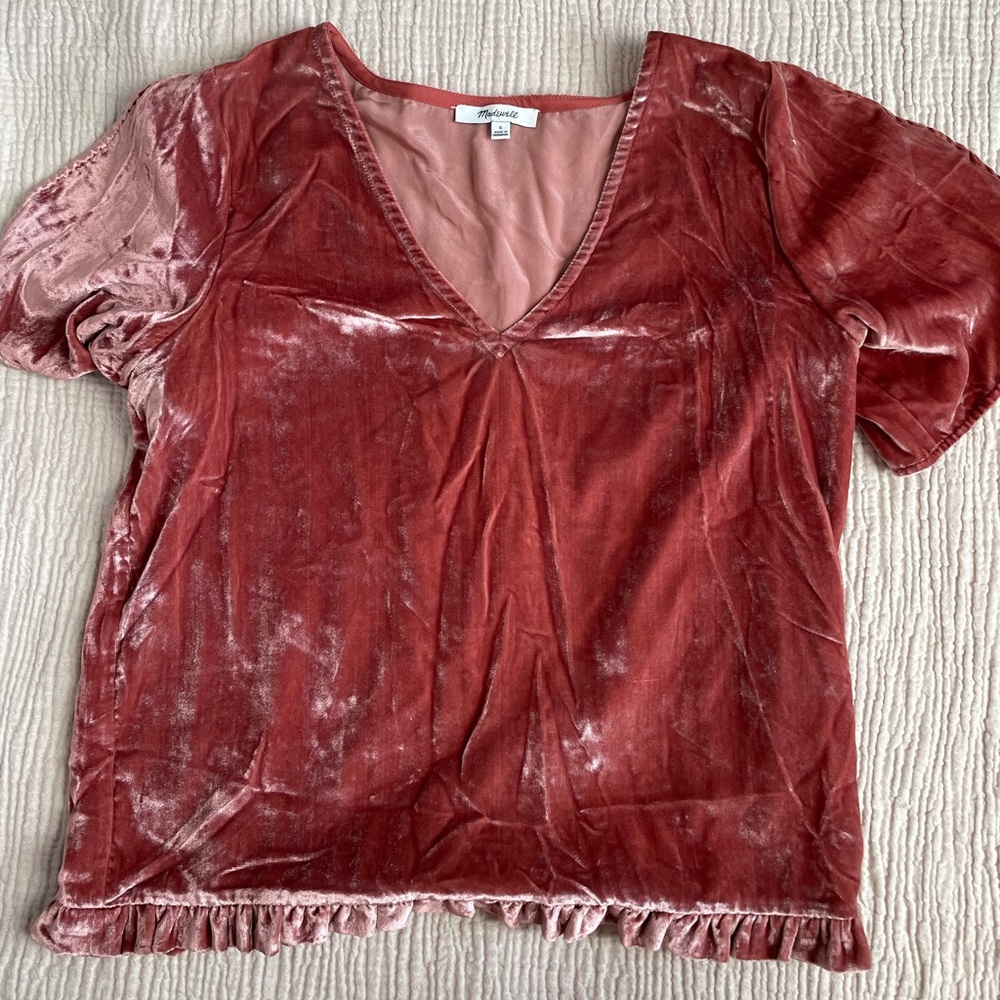 Madewell pink velvet top